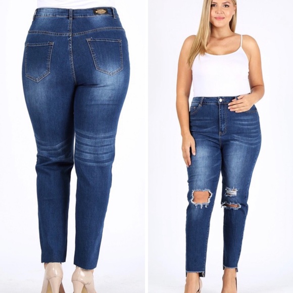 Plus Size High Waisted Ripped Stretch Skinny Jeans - Picture 3 of 3